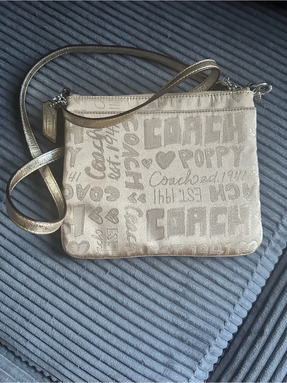Coach Gold Metallic Signature PoppyCrossbody Bag - Coach